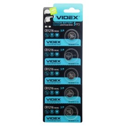 Батарейка, CR1216, літієва, таблетка, 3V, 5шт/уп, Videx